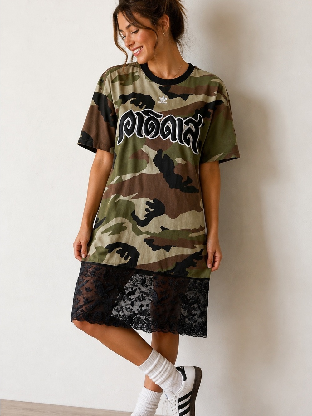 Adidas Originals Pharrell Williams Camo T-Shirt Dress Women’s XS Lace Hem Collab